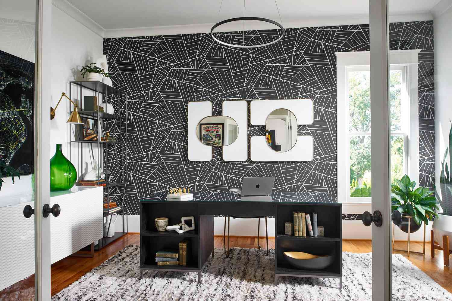 Accent wall with modern wallpaper pattern